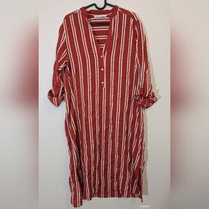 Zara Red and White Striped Tunic Maxi Dress - Size L